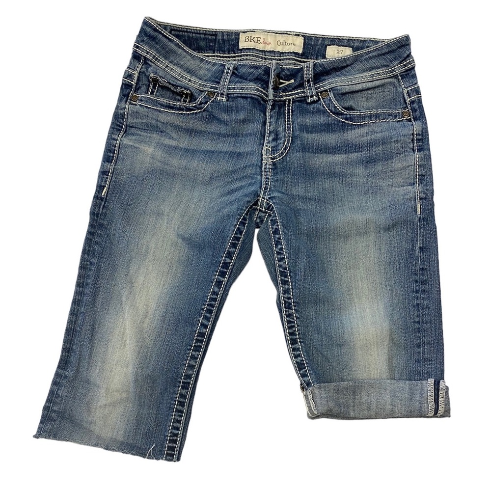 BKE Denim Culture Cut Off Jeans Womens Size 27 Embellished Pockets‎ Blue Jorts